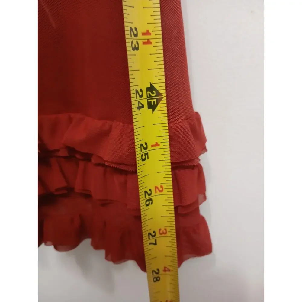 Babydoll Lingerie Sz M Red Semi Sheer Lace Padded Rhinestone Embroidered‎ Ruffle - Picture 9 of 12